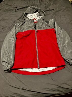 Eddie Bauer Red and Gray Hooded Kids Rain Jacket